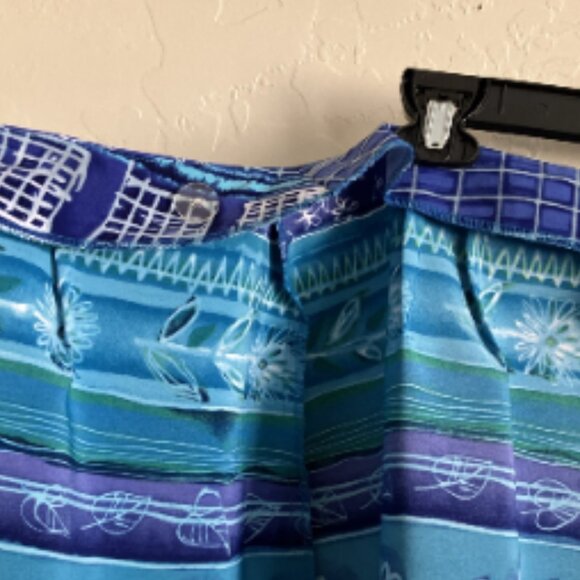 Coldwater Creek Wrap Skirt Womens 14 Blue Teal Striped Knee Length Waist 32 - Picture 3 of 12